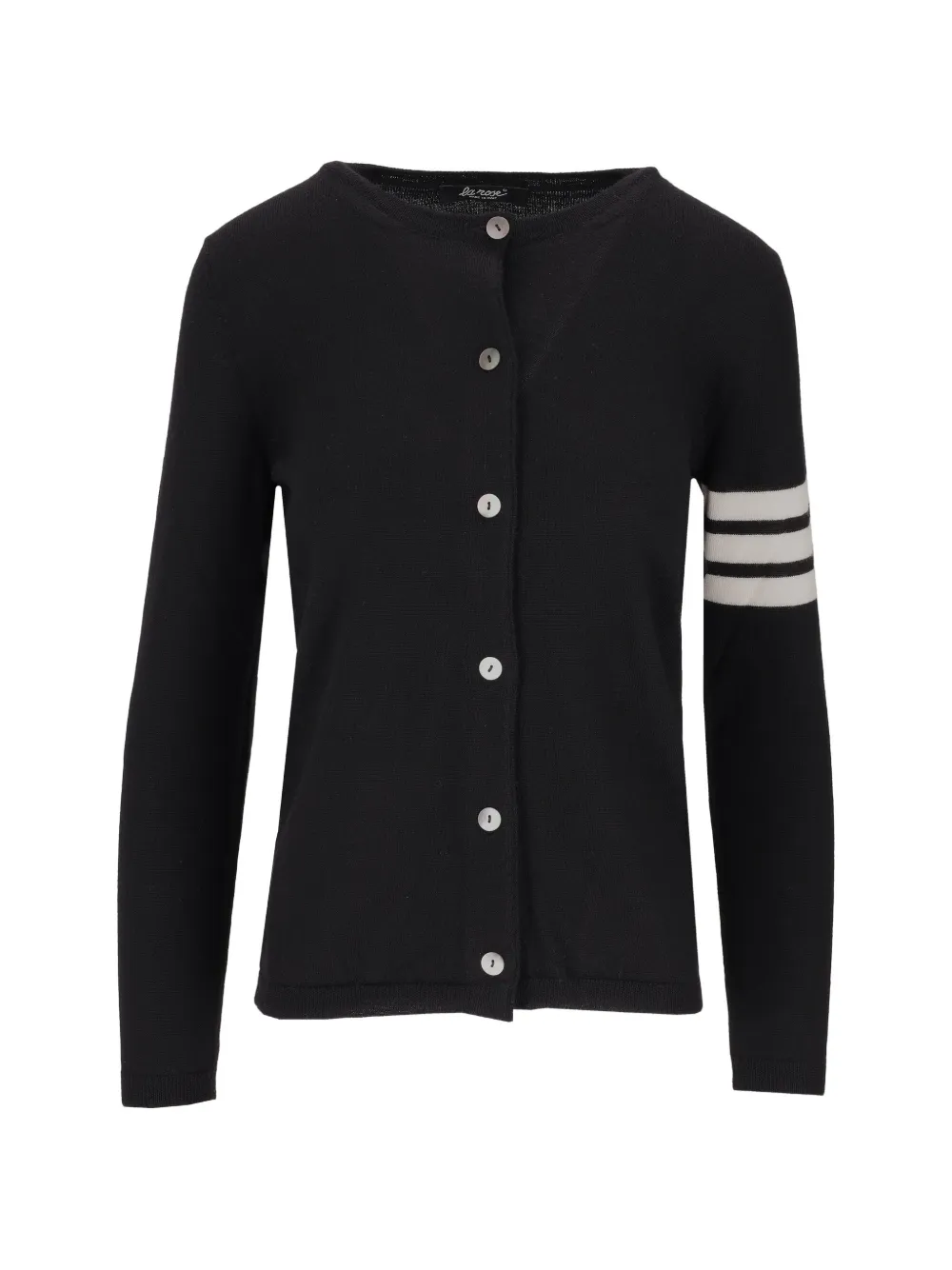 La Rose Stripe-detail Button-up Cardigan In Black