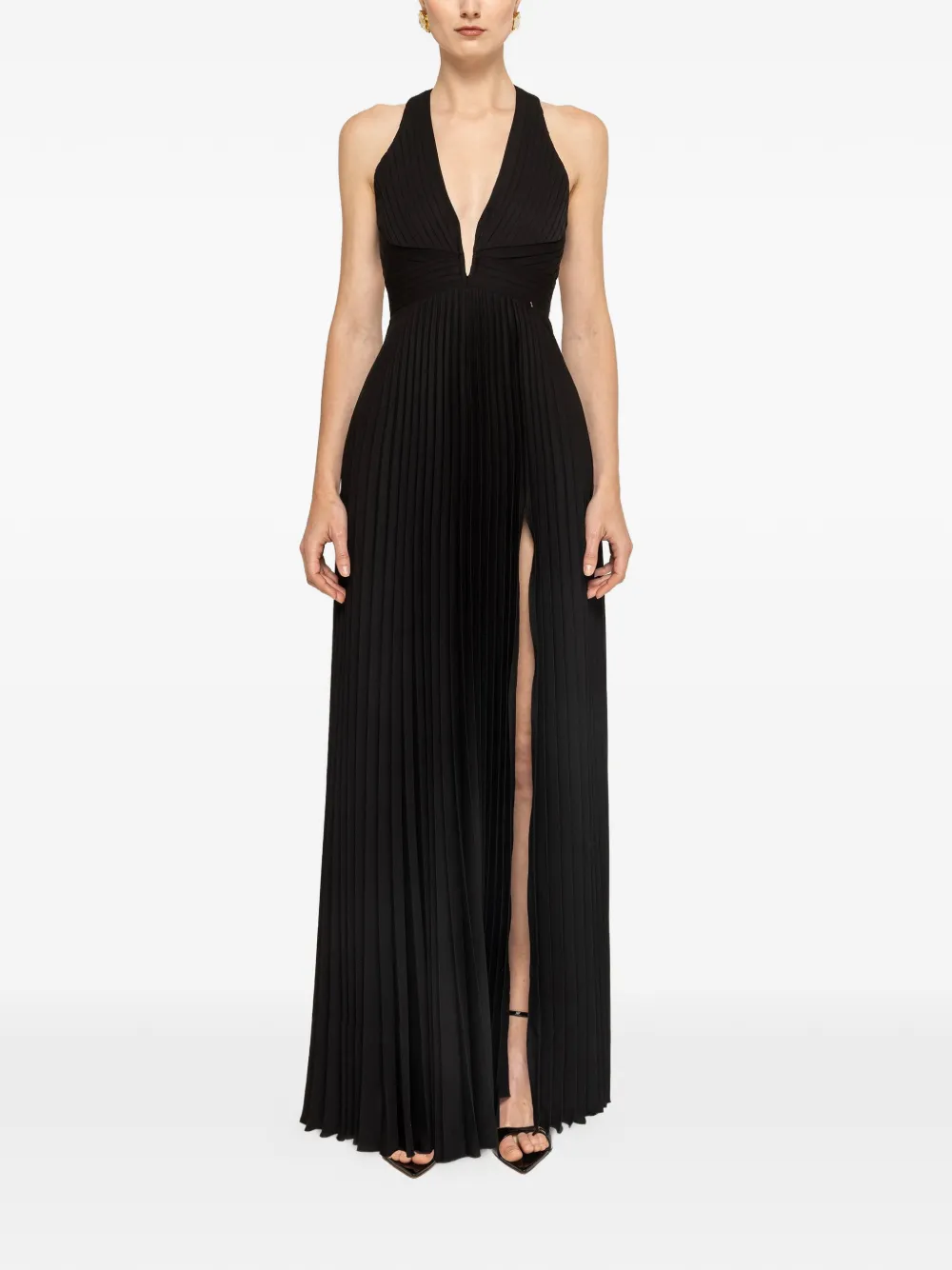 NISSA pleated satin maxi dress - Nero