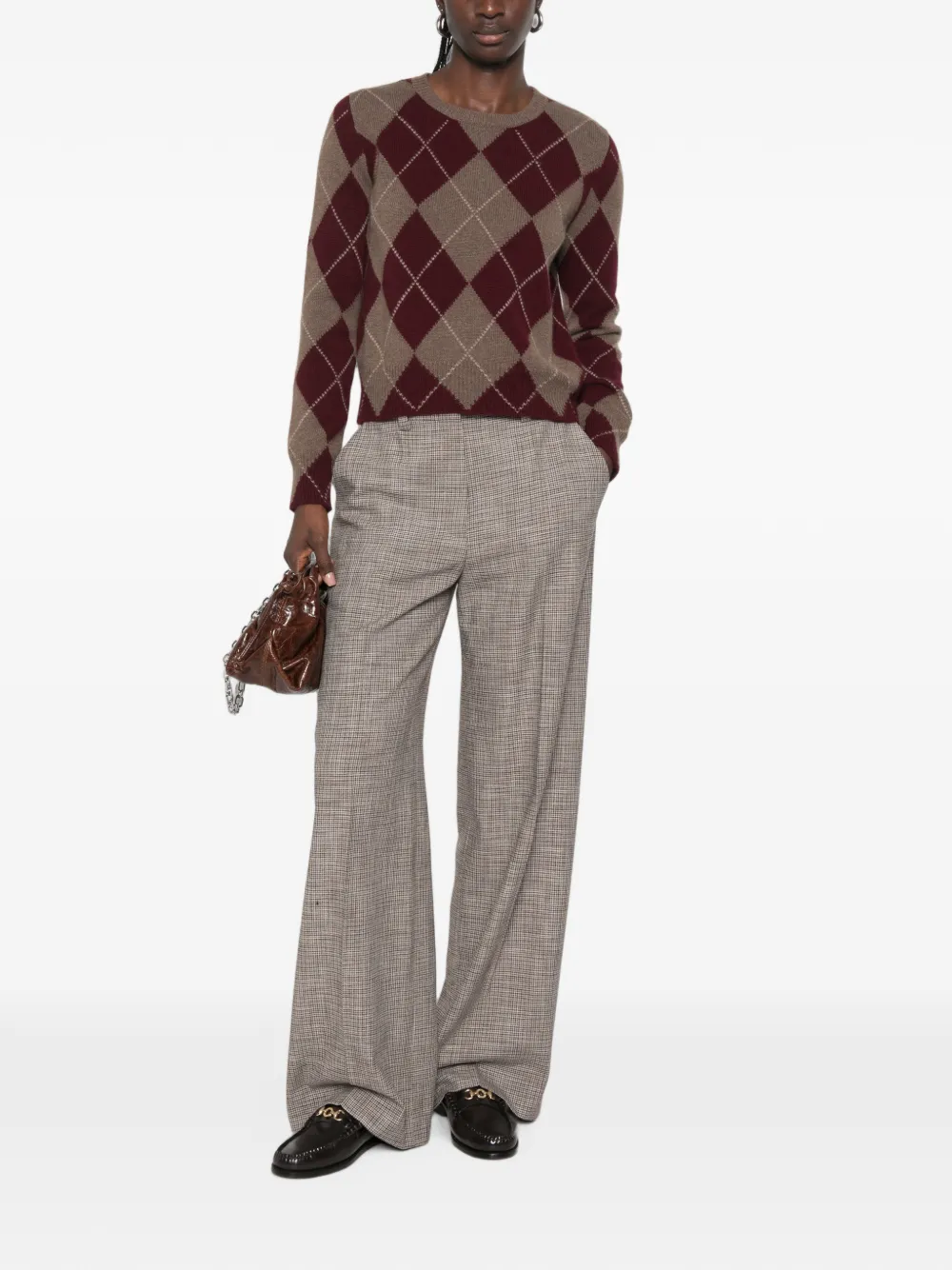 Maje Geruite broek Bruin