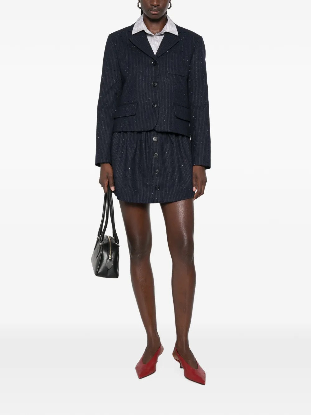 Maje Blazer verfraaid met pailletten en krijtstreep Blauw