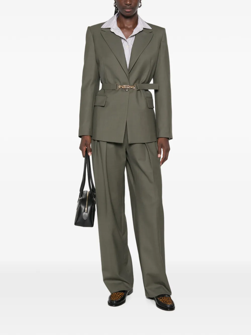 Maje Blazer met ceintuur en kraag Groen