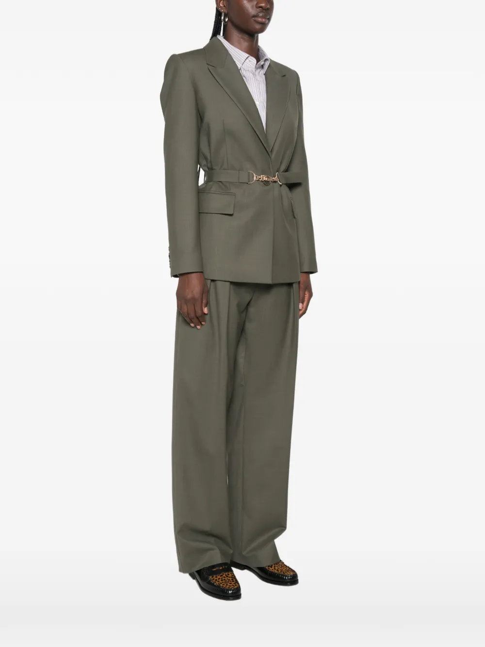 Maje Blazer met ceintuur en kraag Groen