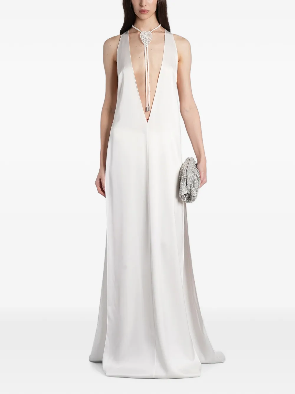David Koma plunging V-neck side-slit dress - Bianco