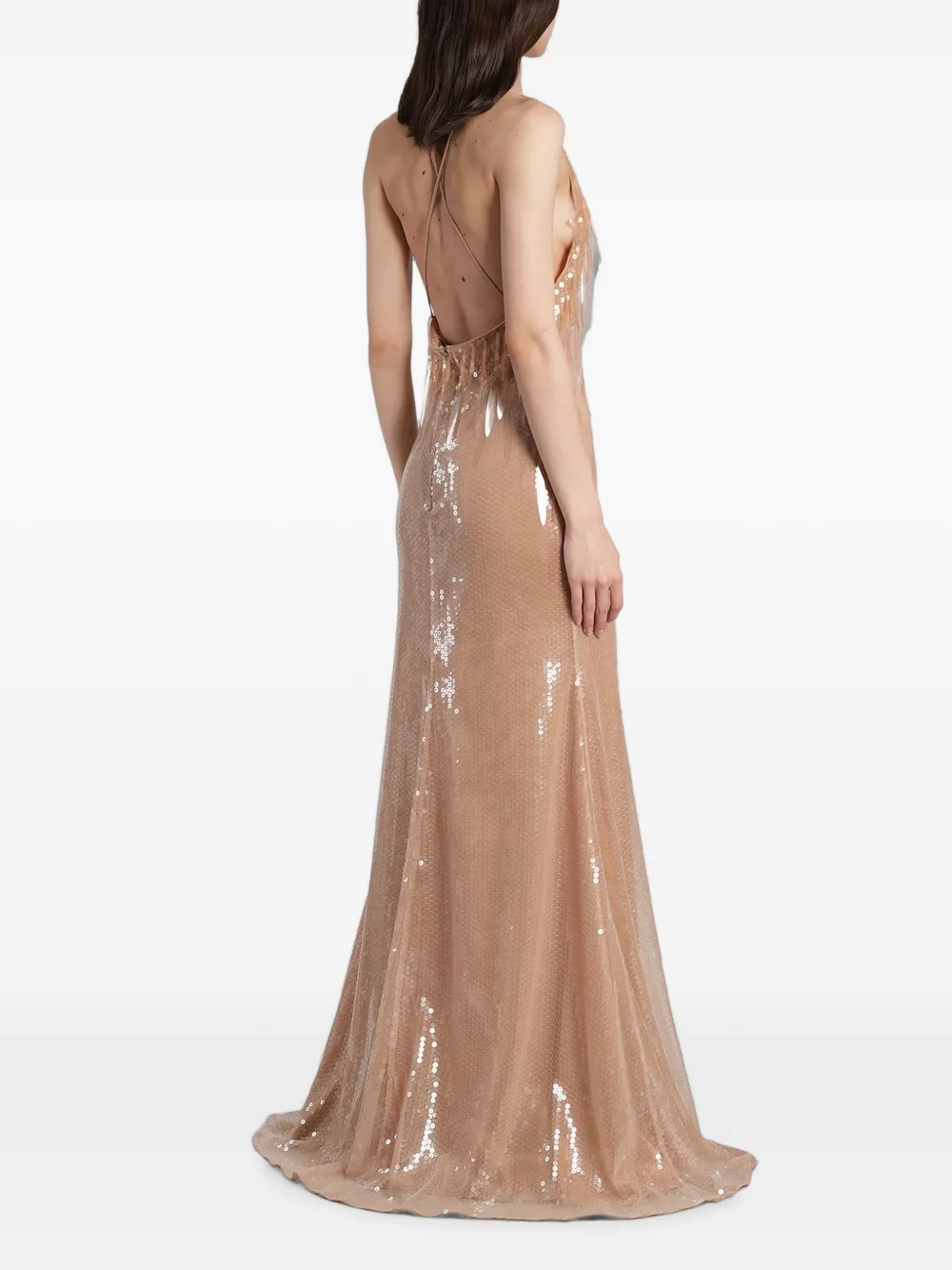 David Koma Maxi-jurk verfraaid met pailletten Beige