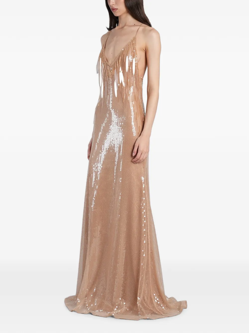 David Koma Maxi-jurk verfraaid met pailletten Beige