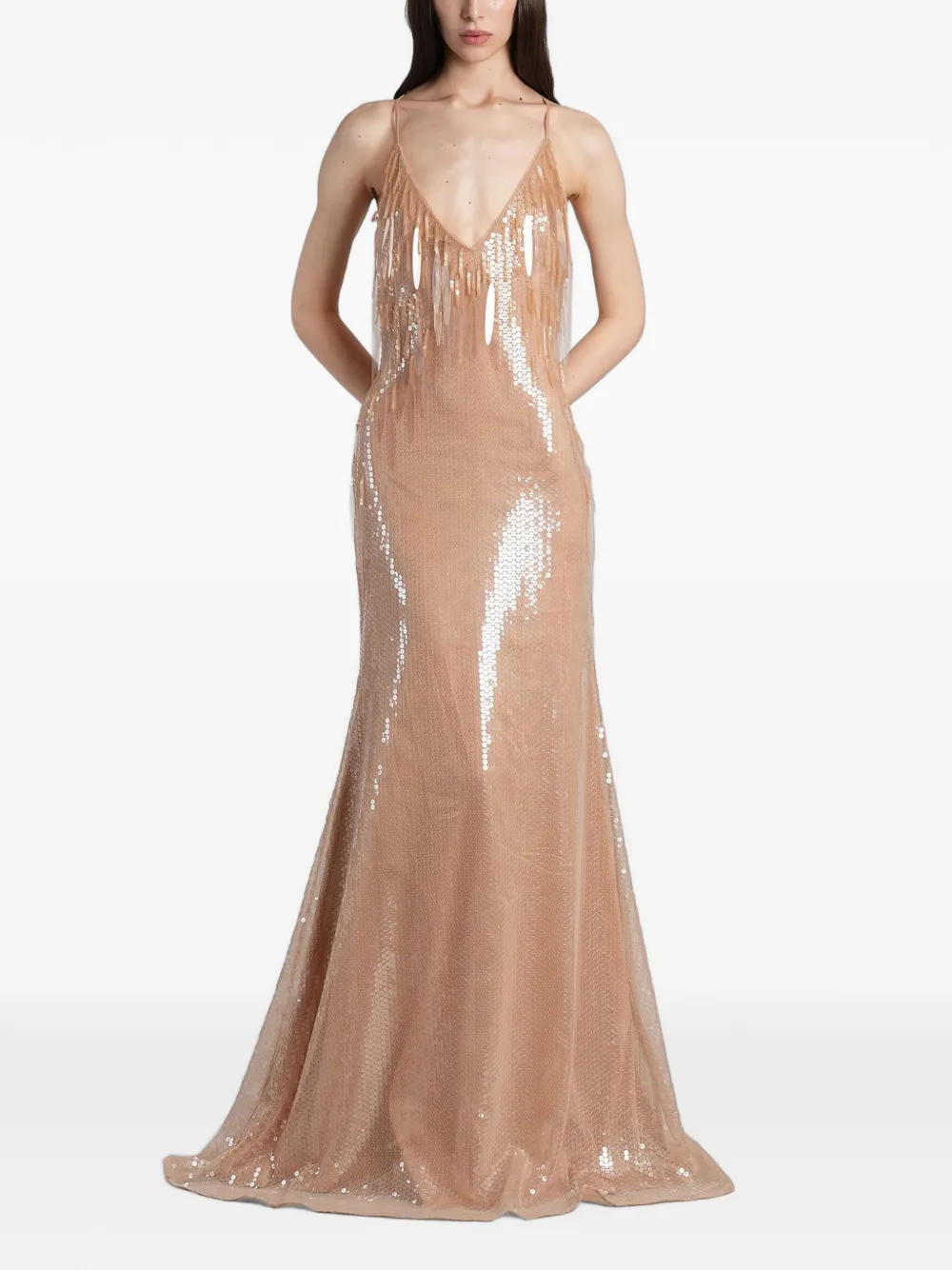 David Koma Maxi-jurk verfraaid met pailletten Beige