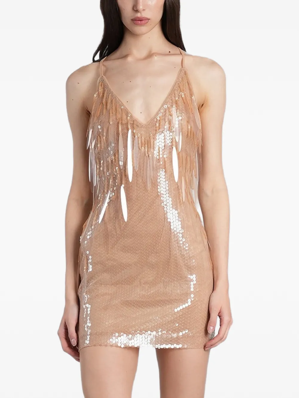 David Koma sequin-embellished fringed dress - Toni neutri