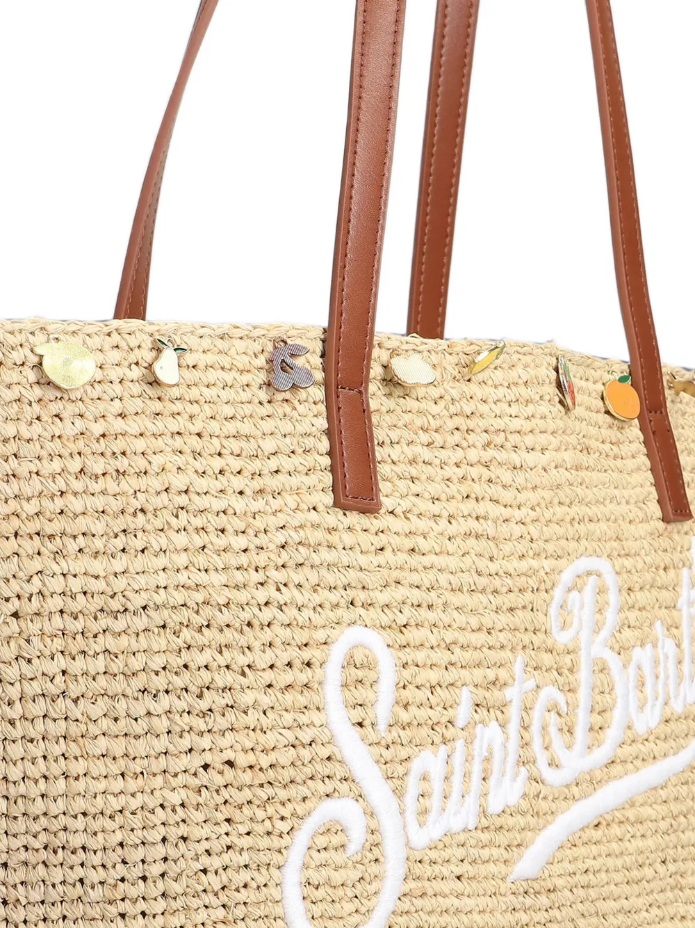 MC2 Saint Barth Schoudertas met geborduurd logo en bedel Beige