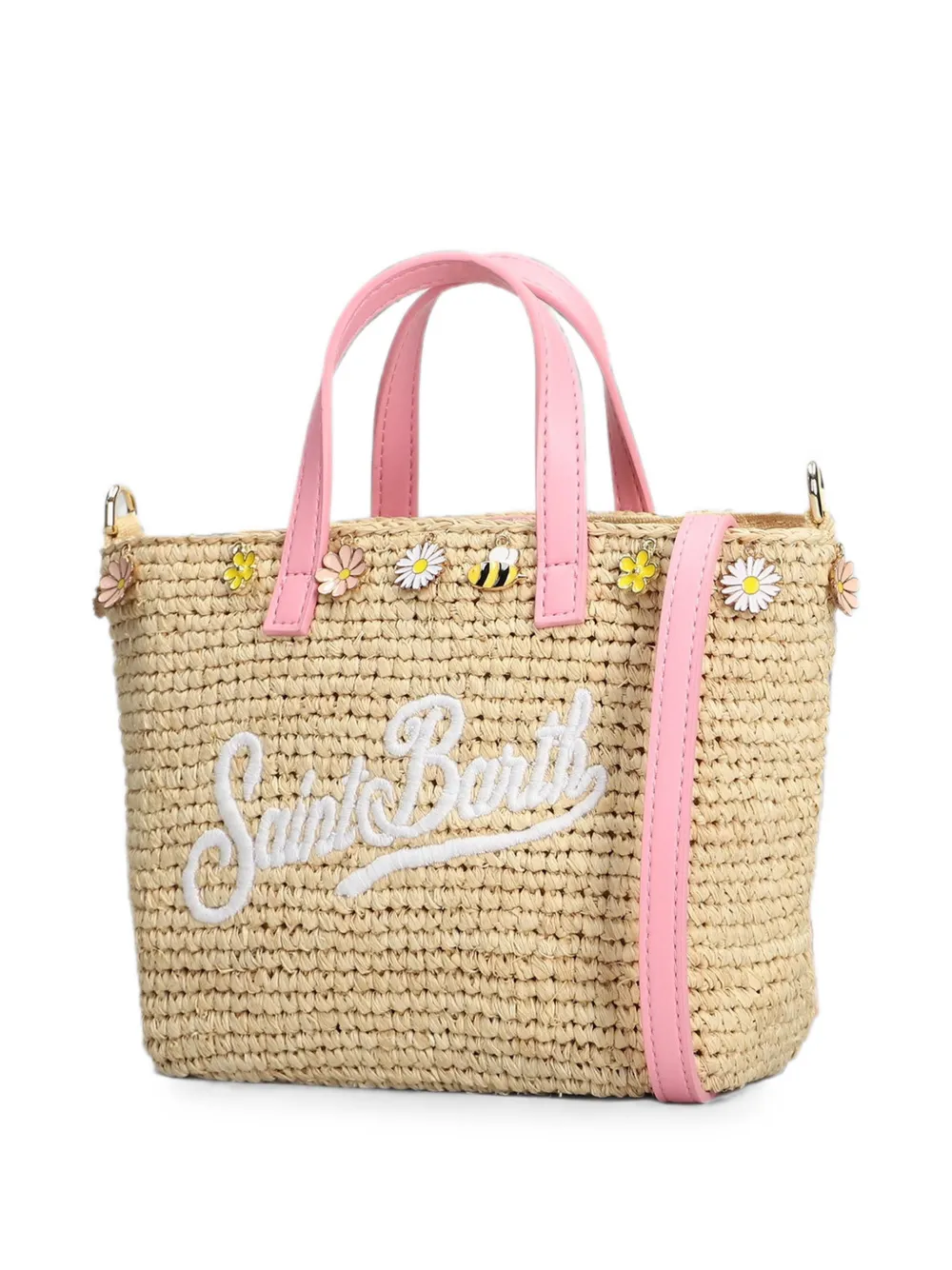 MC2 Saint Barth Mini Raffia City shopper verfraaid met bloemen Beige