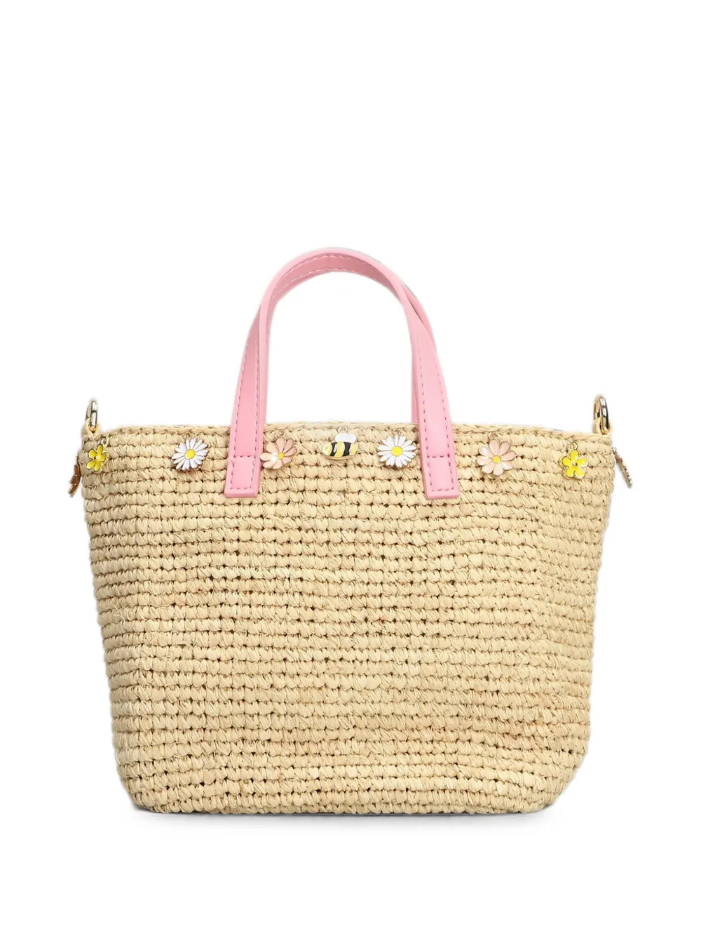 MC2 Saint Barth Mini Raffia City shopper verfraaid met bloemen Beige