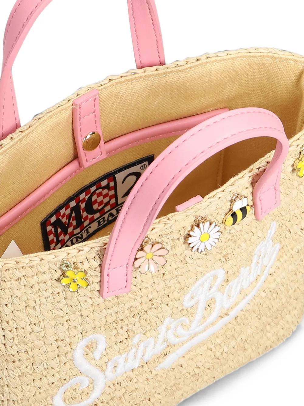 MC2 Saint Barth Mini Raffia City shopper verfraaid met bloemen Beige
