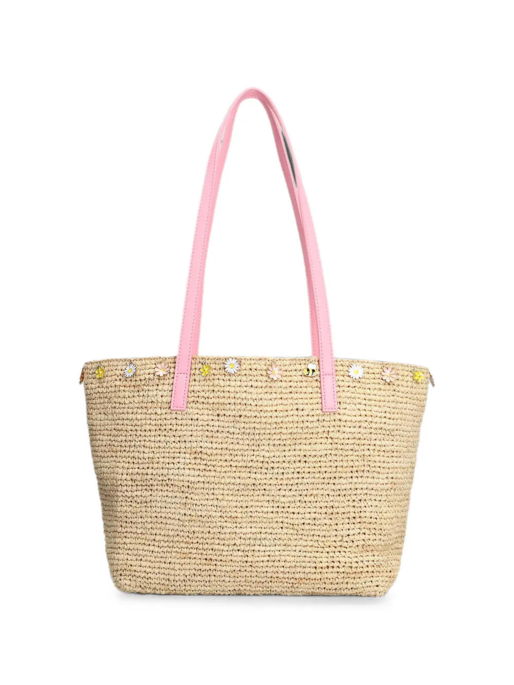 MC2 Saint Barth Raffia City midi-schoudertas verfraaid met bloemen Beige