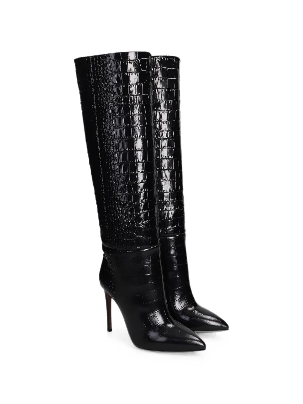 Paris Texas croc-effect knee-high boots Zwart