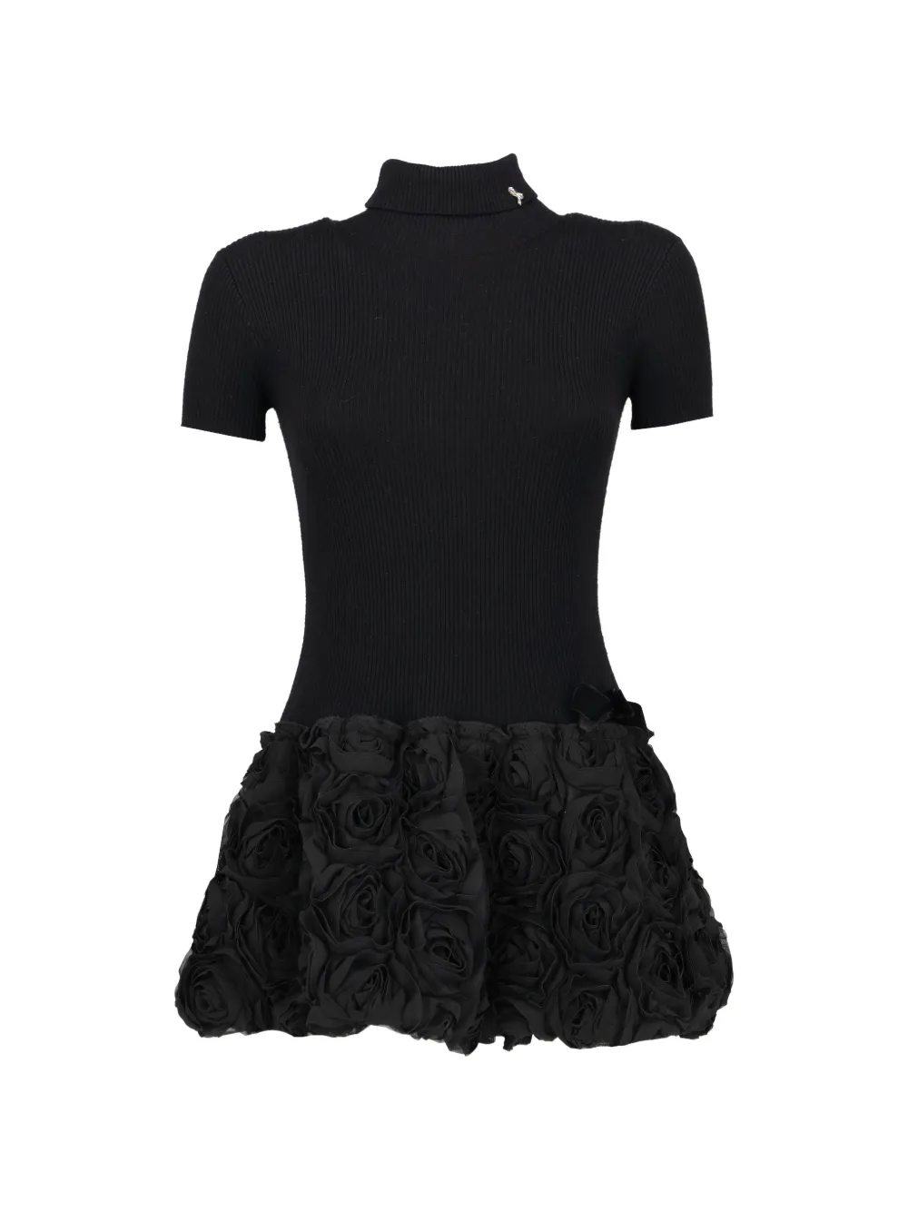 Vintage floral-appliqué roll-neck mini dress - Nero