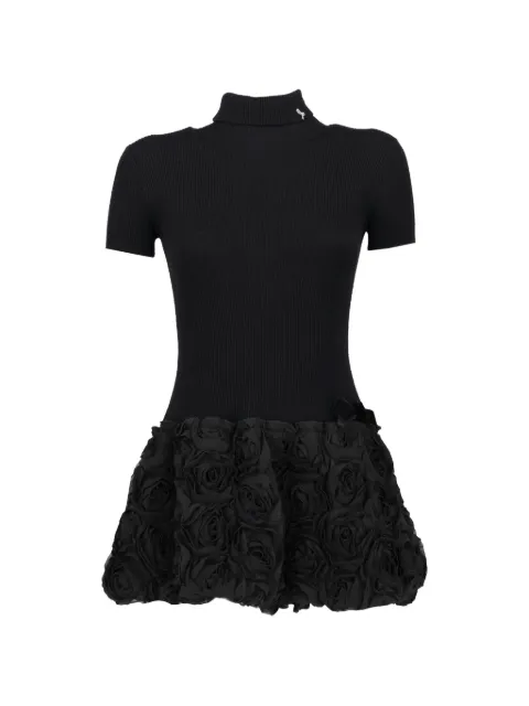 Vintage floral-appliqué roll-neck mini dress
