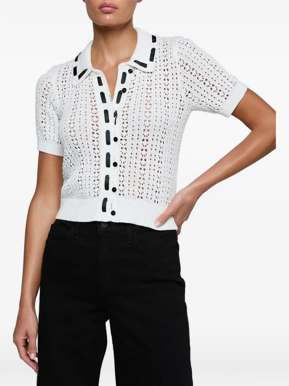 L'Agence Ninette pointelle gebreid vest Wit
