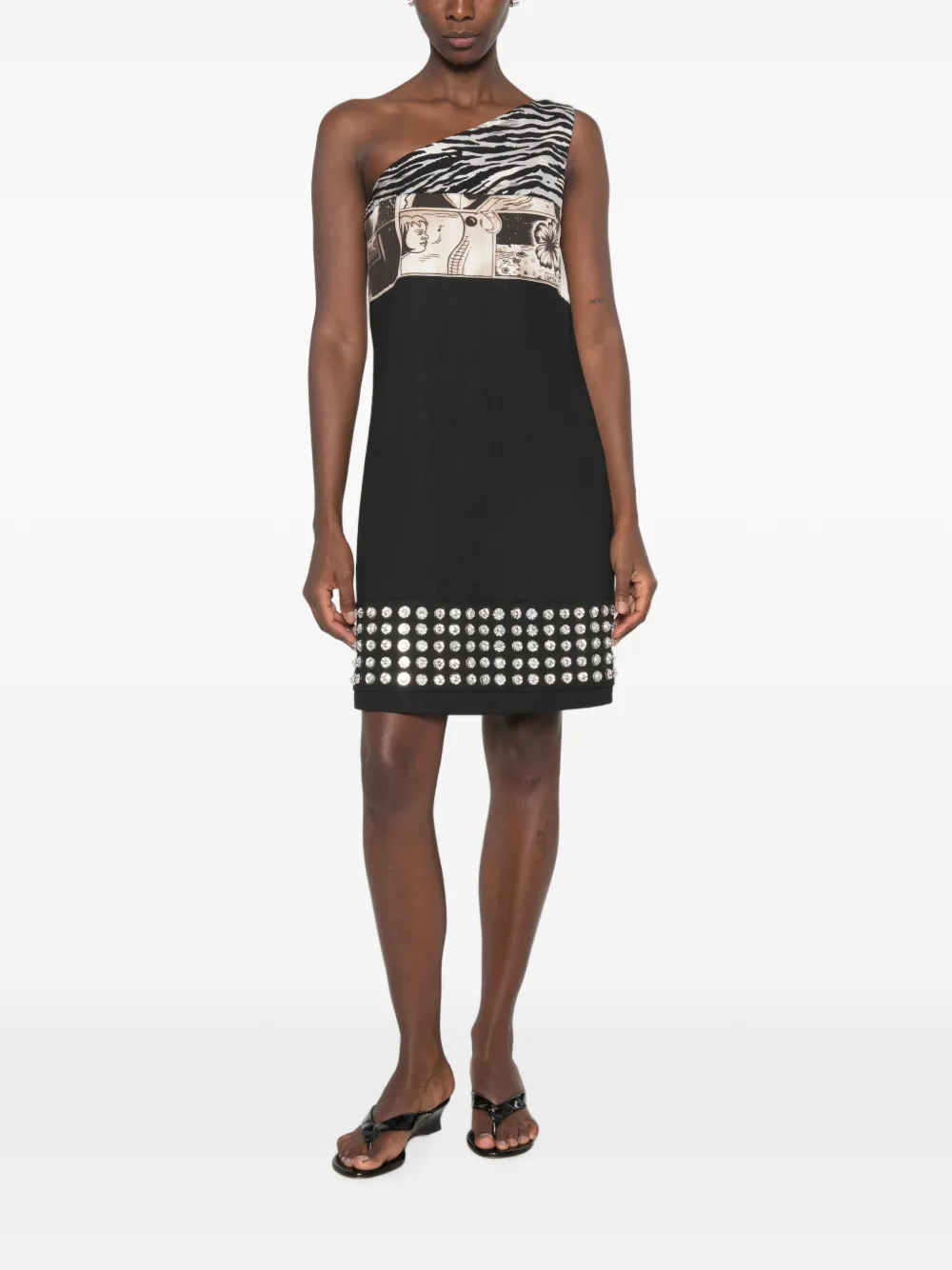 Prada Pre-Owned Asymmetrische mini-jurk verfraaid met kristallen Zwart
