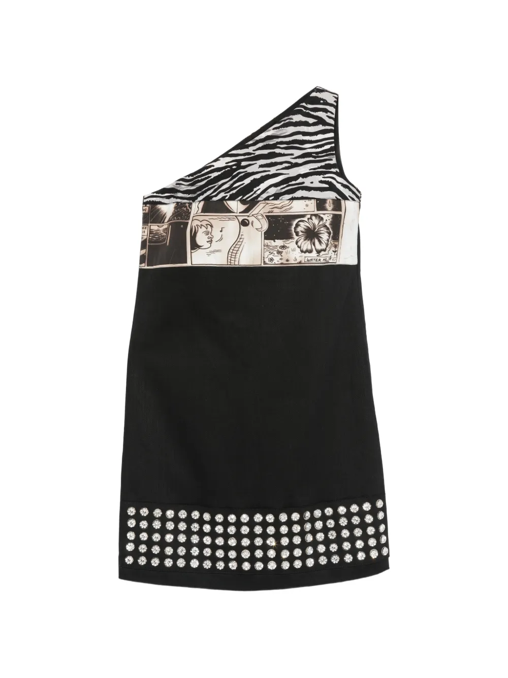 Prada Pre-Owned crystal-embellished one-shoulder mini dress - Nero
