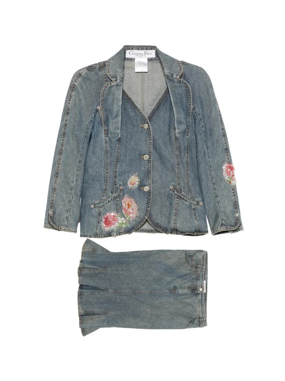 Christian Dior Pre-Owned floral-patchwork denim jacket and skirt set - Blu