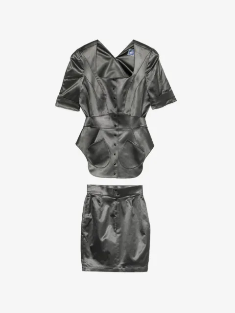 Thierry Mugler Pre-Owned 페플럼 헴 스퀘어 넥 재킷 앤 스커트