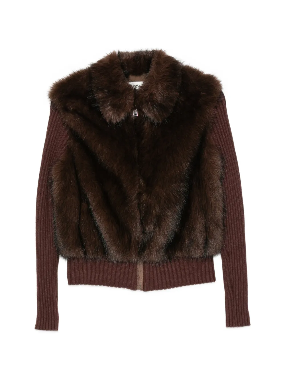 SOURCE UNKNOWN faux-fur ribbed-knit cardigan - Braun