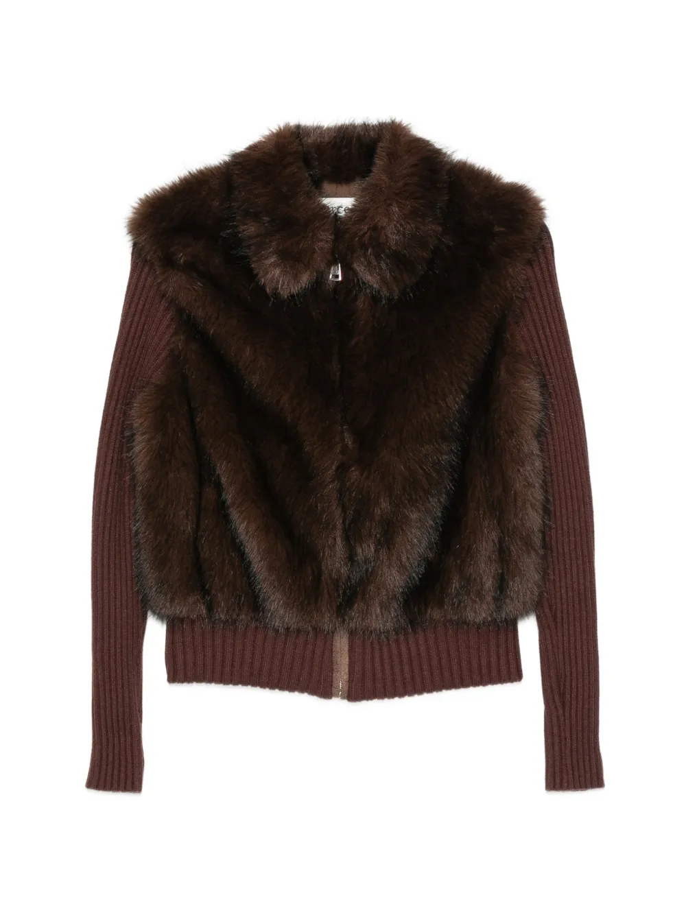 SOURCE UNKNOWN faux-fur ribbed-knit cardigan - Marrone