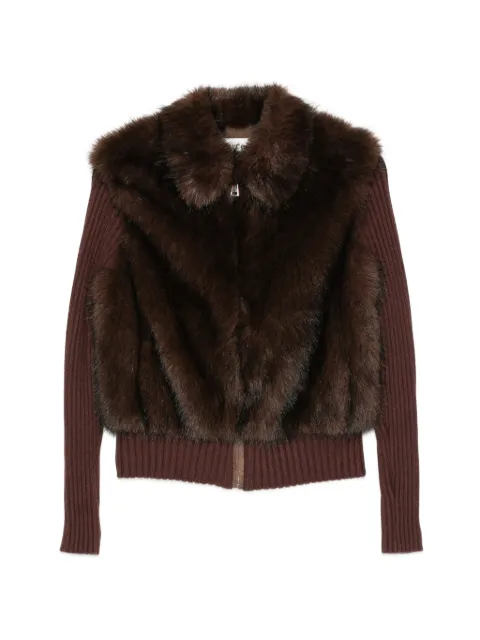 SOURCE UNKNOWN faux-fur ribbed-knit cardigan