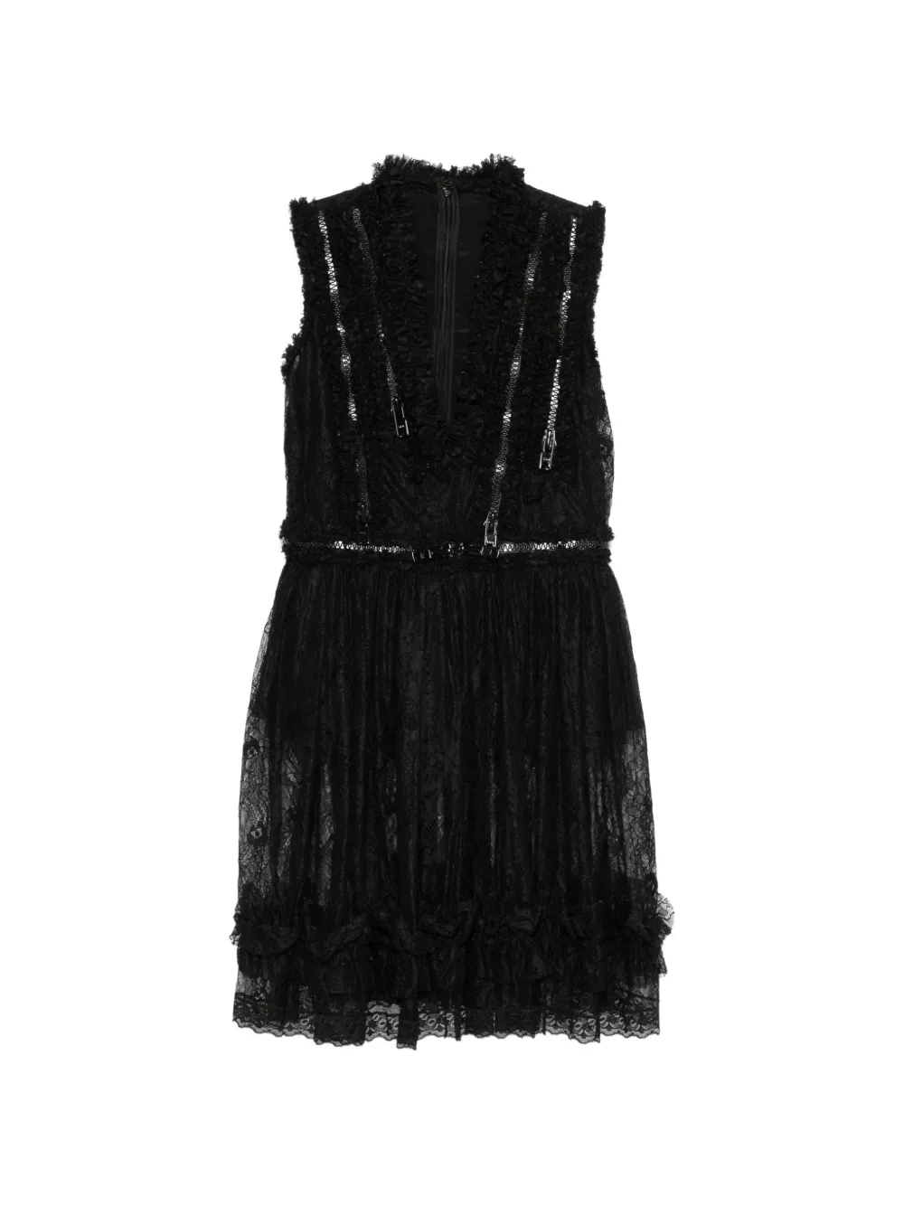 Givenchy Pre-Owned lace-trimmed ruffled mini dress - Nero