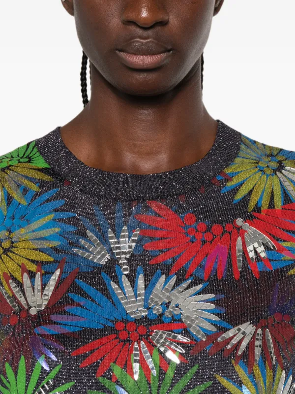 CHANEL Pre-Owned sequin-embellished floral-print Sweater | Grey