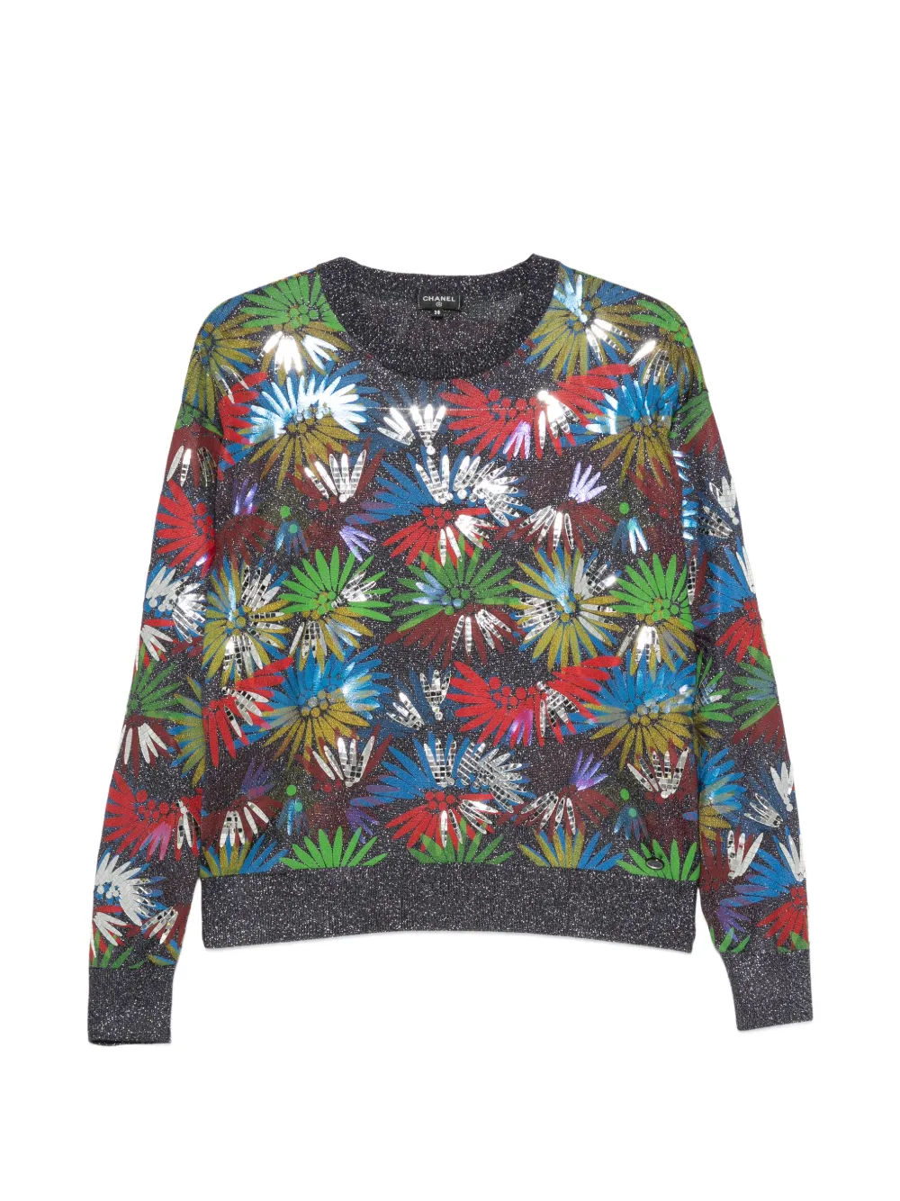 CHANEL Pre-Owned sequin-embellished floral-print sweater - Grey