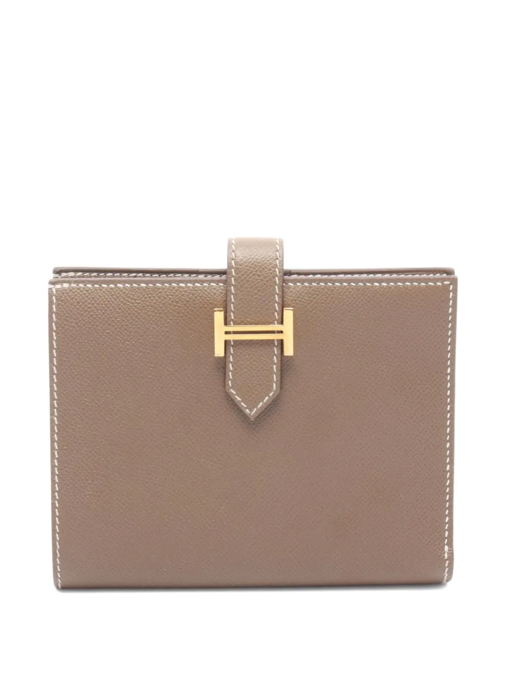 Pre-owned Hermes Bearn Compact Bi-fold Wallet In Neutral
