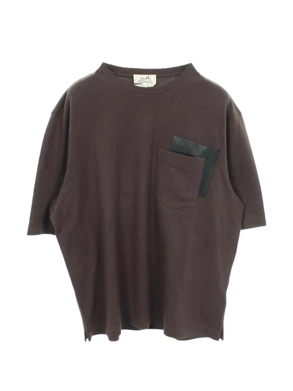 Hermès Pre-Owned 2010s leather-patch T-shirt - Braun