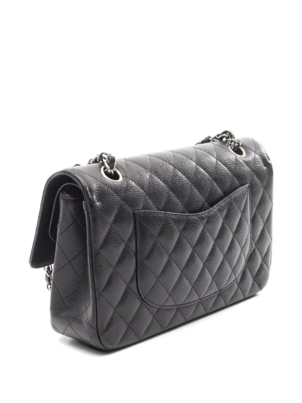 CHANEL ブラックキルティングレザーバッグ CHANEL Pre-Owned 2019 Double Flap diamond-quilting Shoulder Bag