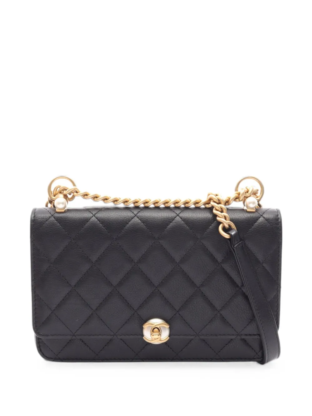 CHANEL Pre-Owned 2019 Matelassé CC turn-lock chain wallet - Nero