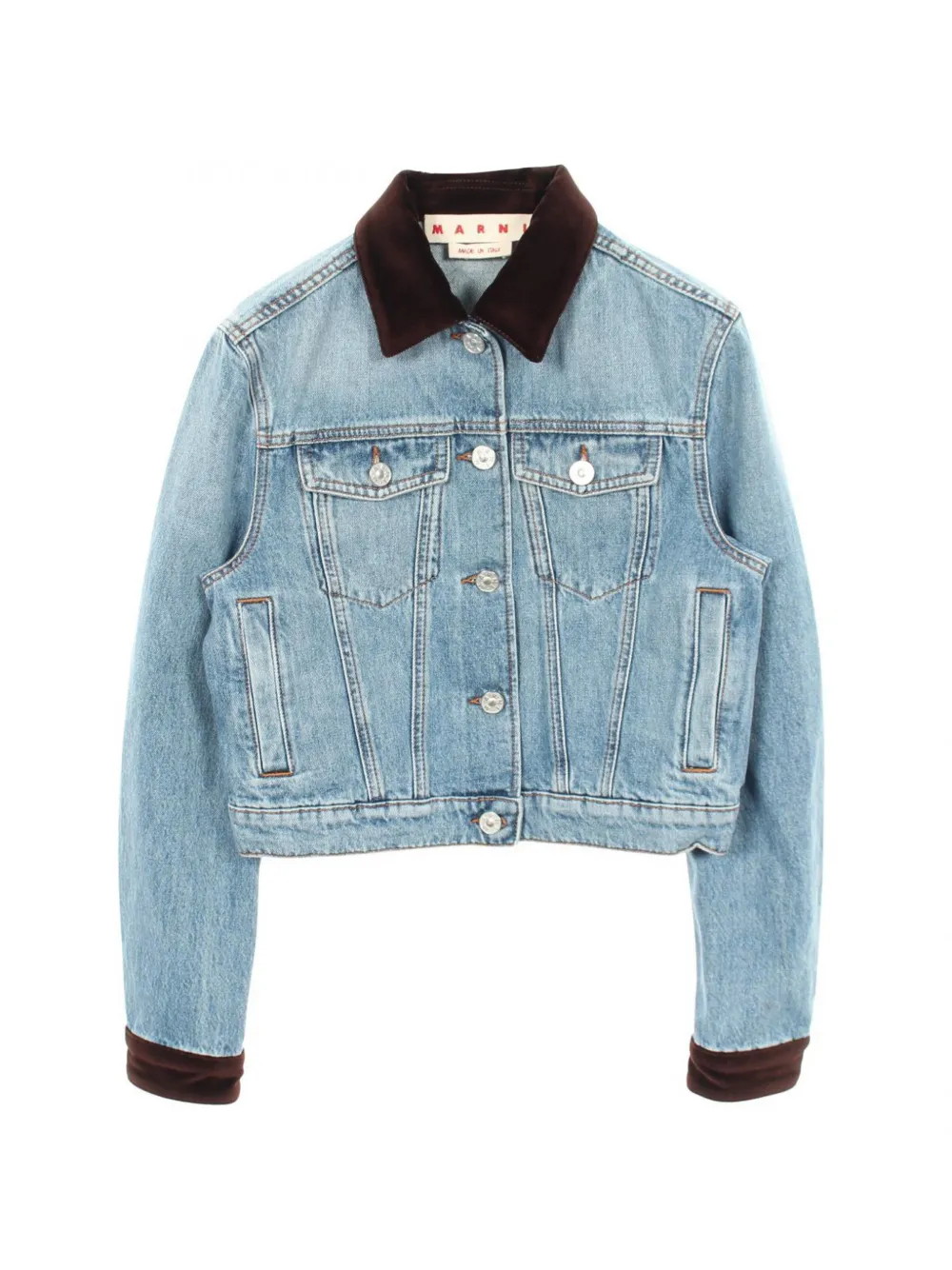 Marni Pre-Owned 2010s floral-appliqué contrast-collar denim jacket - Blu