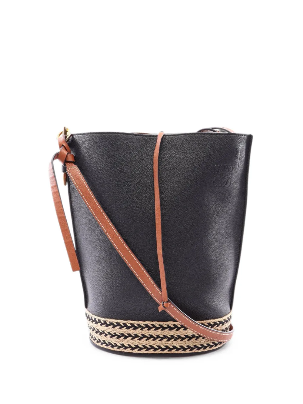 Loewe Pre-Owned 2010s Gate raffia bucket bag - Black
