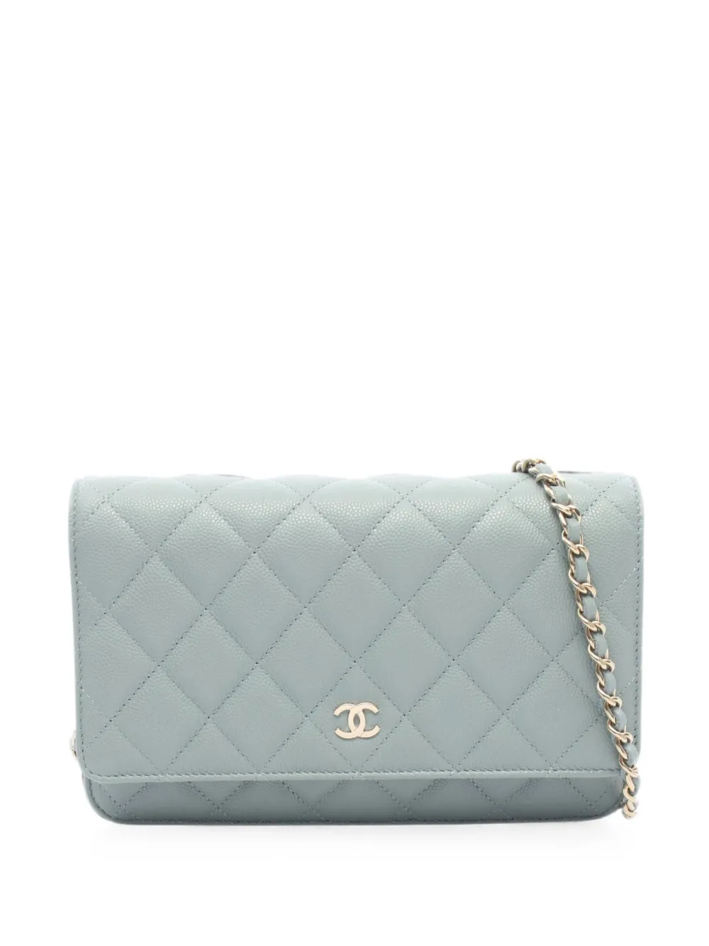 CHANEL Pre-Owned 2021 matelassé Caviar wallet on a chain - Blu