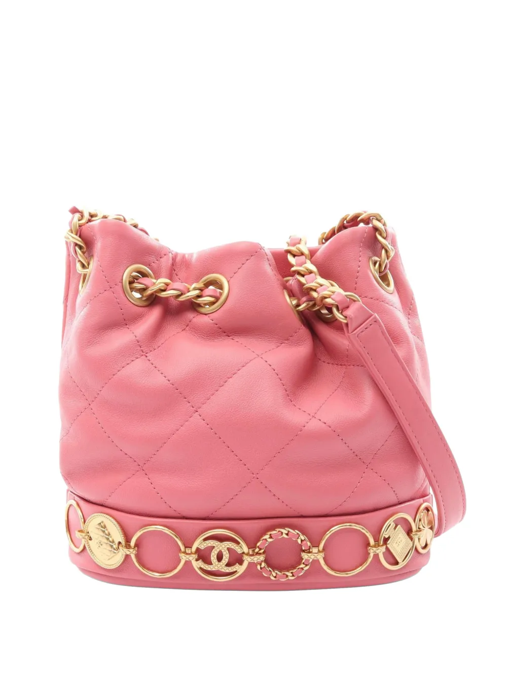 CHANEL Pre-Owned 2021s matelassé chain bucket bag - Rosa