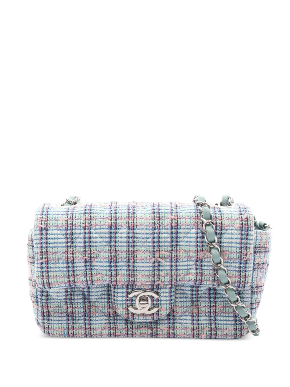 CHANEL Pre-Owned 2019 Classic Flap Matelassé tweed shoulder bag - Blu