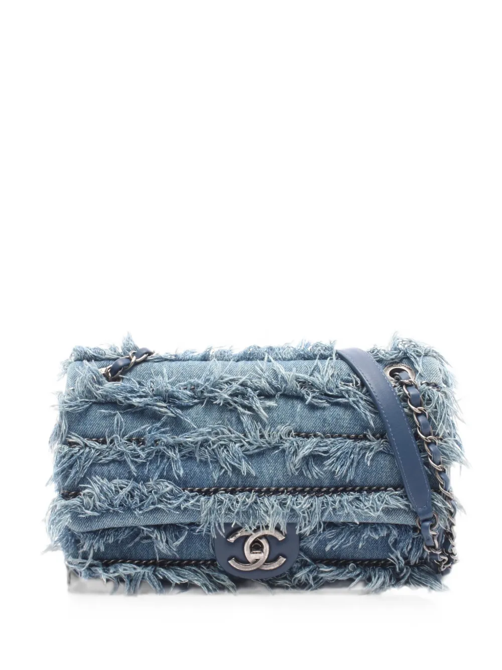CHANEL Pre-Owned 2014-2015 Paris-Dubai Denim Fringe Flap shoulder bag - Blu