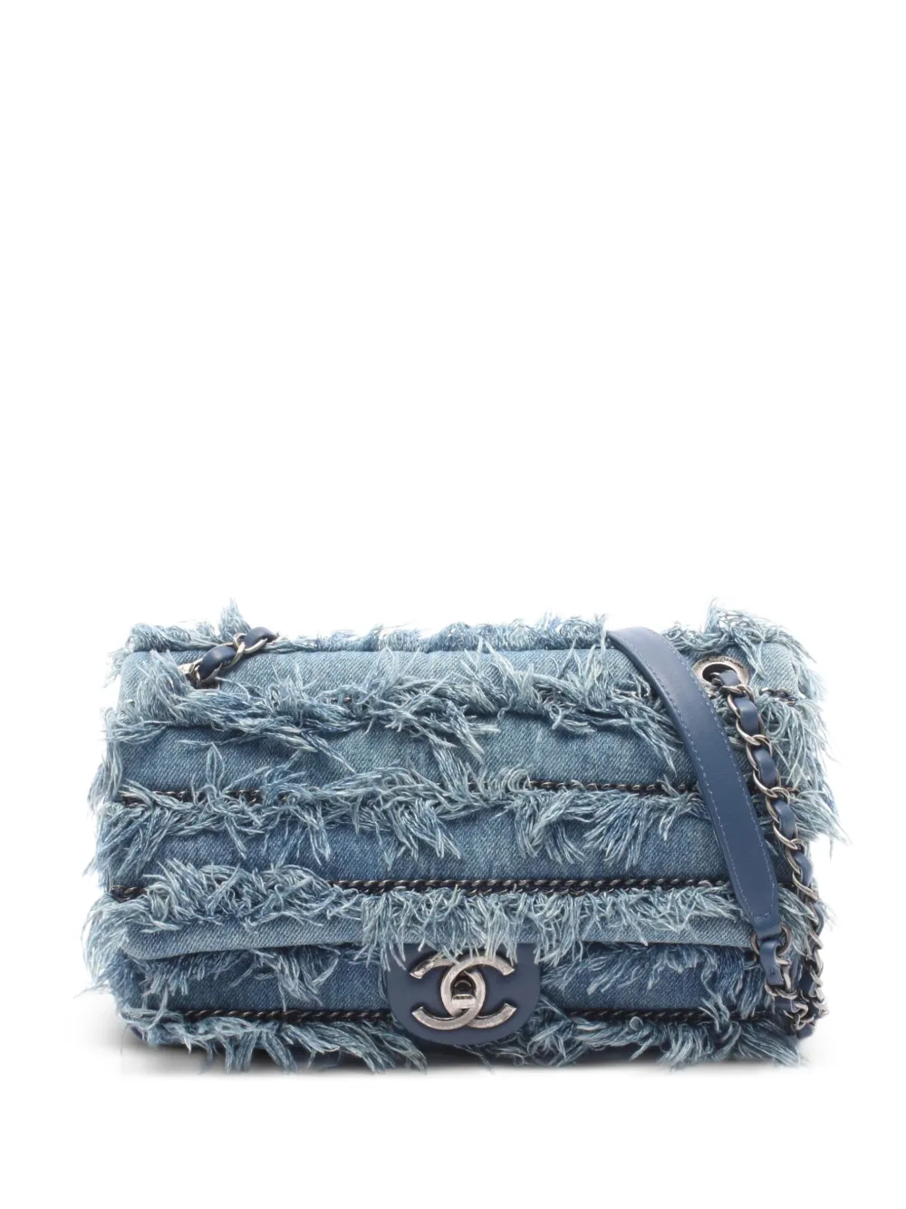 CHANEL Pre-Owned 2014-2015 Paris-Dubai Denim Fringe Flap shoulder bag - Blu