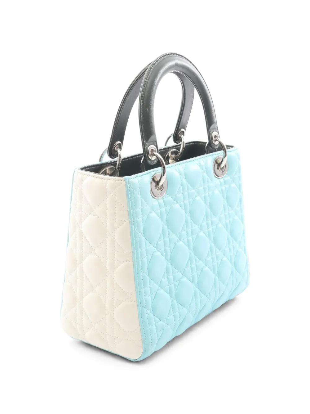 Dior Pre-owned 2000s Lady Dior Cannage Leather Handbag in Blue, view 2