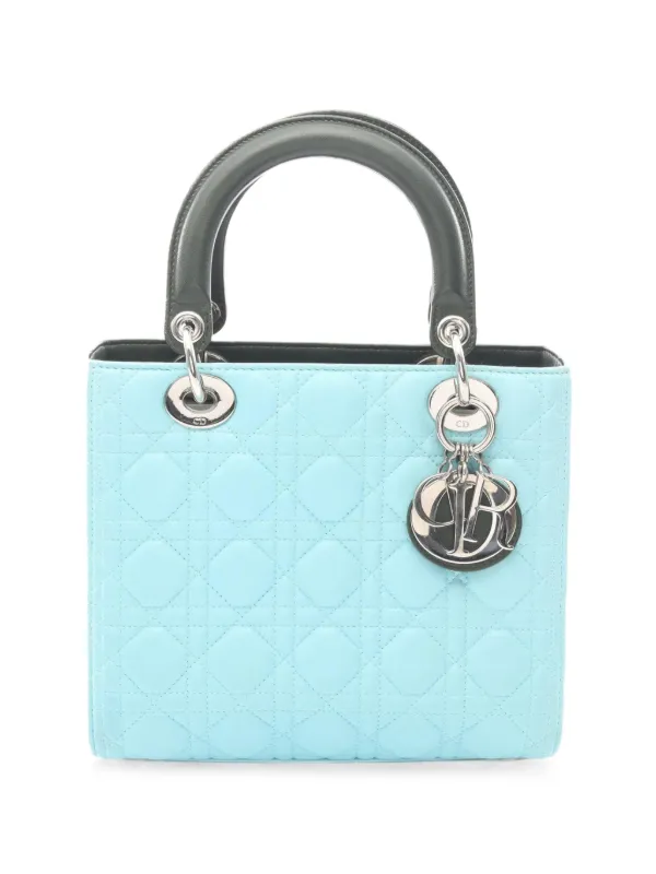 Dior Pre-owned 2000s Lady Dior Cannage Leather Handbag in Blue