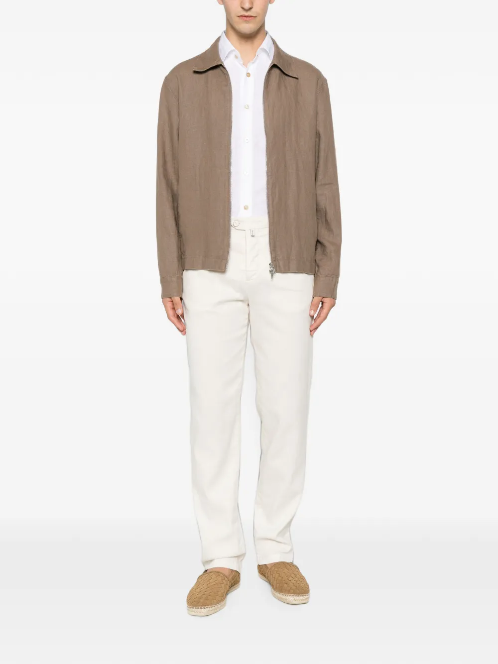 Kiton Broek met toelopende pijpen en logo-patch Beige