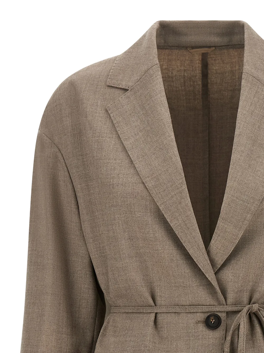 Brunello Cucinelli Blazer met ceintuur en enkele rij knopen Bruin