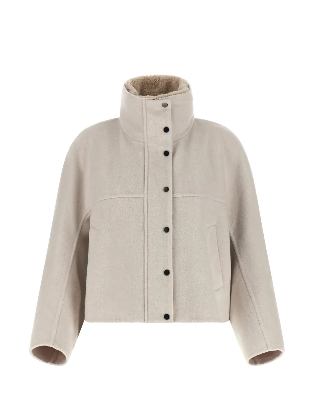 Brunello Cucinelli shearling-trim bat-sleeve coat - Toni neutri