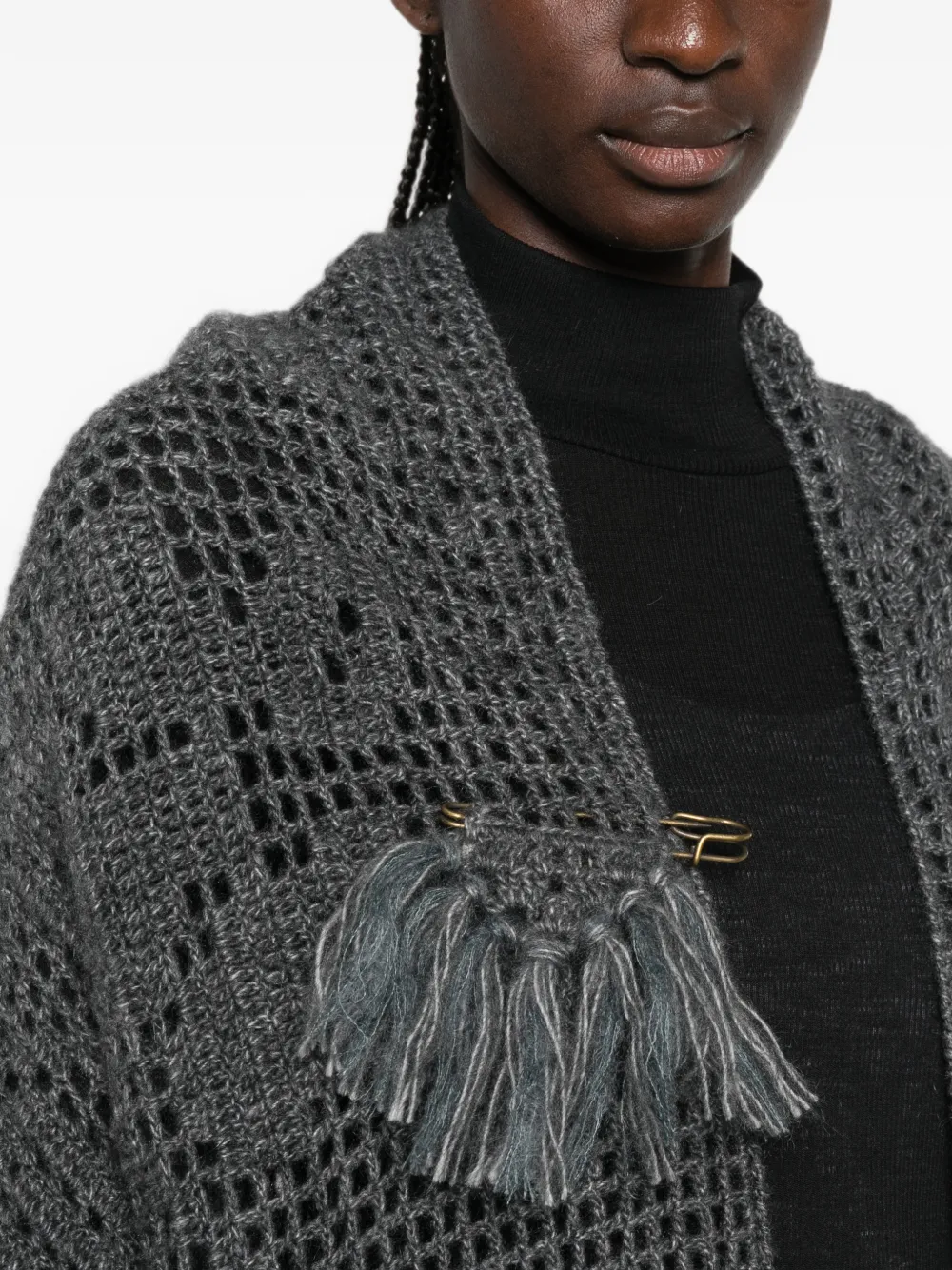 Chiara Is Scialle Coperta Peonia gehaakte poncho met franje Grijs