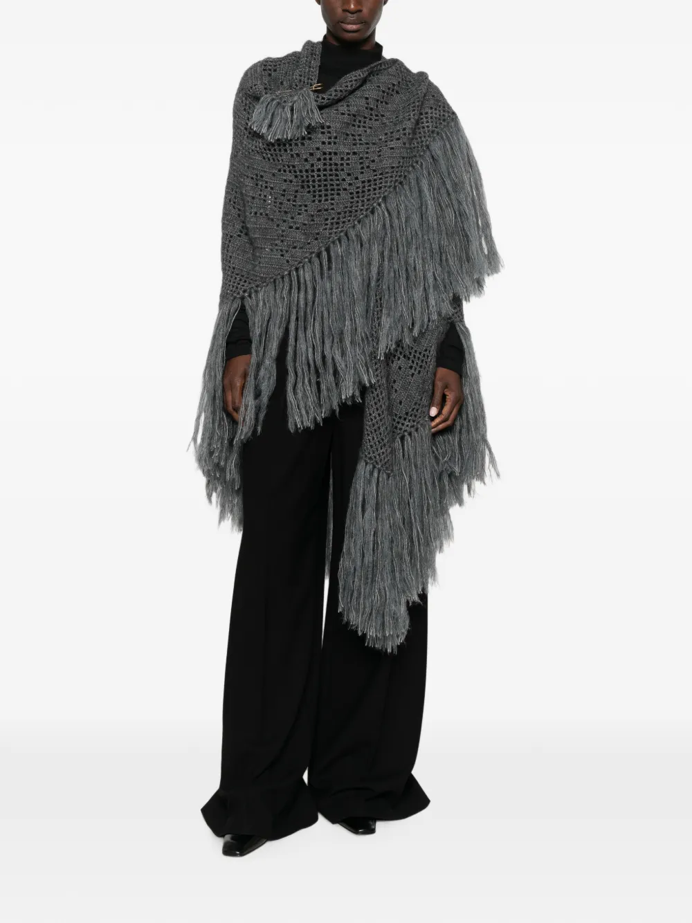 Chiara Is Scialle Coperta Peonia gehaakte poncho met franje Grijs