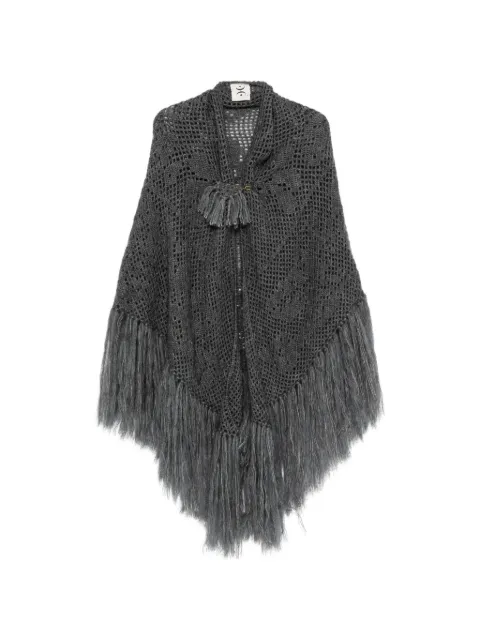 Chiara Is poncho Scialle Coperta Peonia con ribete de flecos
