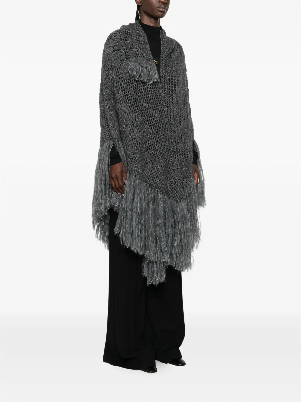 Chiara Is Scialle Coperta Peonia gehaakte poncho met franje Grijs